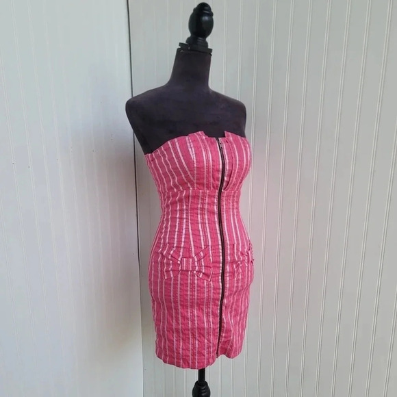 Momoco Dress Women Pink Strapless Short Stretch Casual Basic Zip Eur 36 Lined XS - Picture 9 of 9